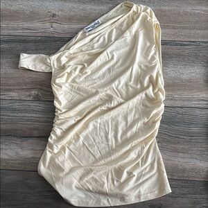 Princess Polly Cream Asymmetrical Ruched Tank Top